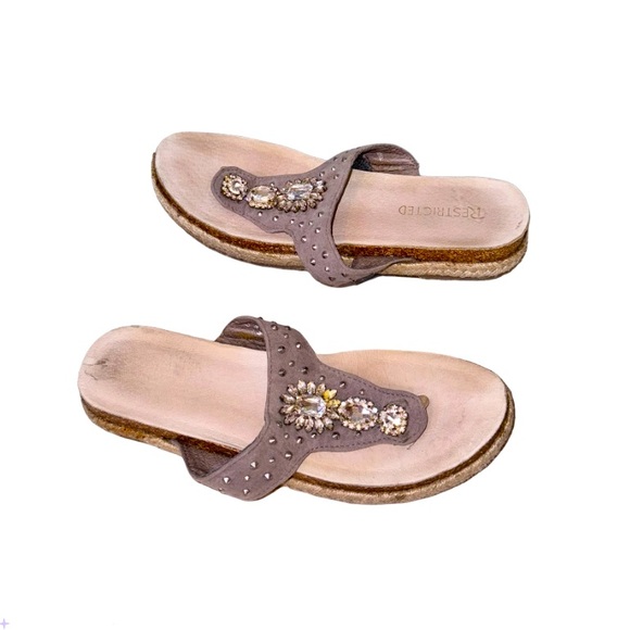 restricted Shoes - RESTRICTED rhinestone bling cork espadrille sandal women’s shoe size 9